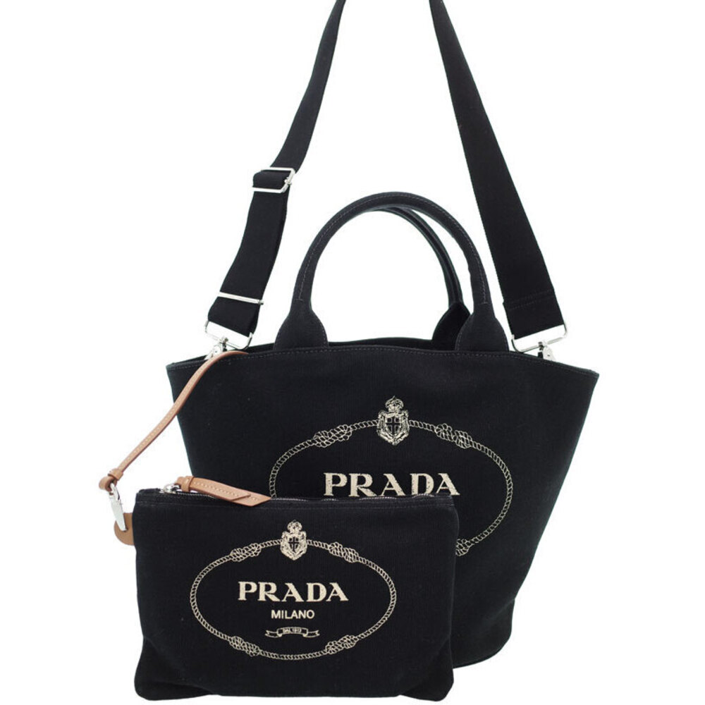 Prada Canapa Logo Print Canvas Tote Bag 2way Black